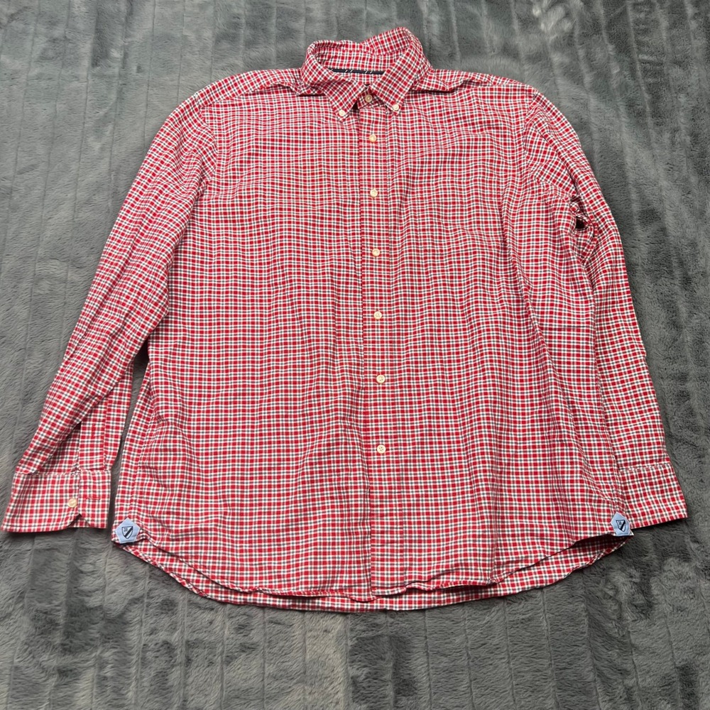 Cremieux Classics Mens XL Red White Blue Plaid Button Down Shirt 100% Cotton
